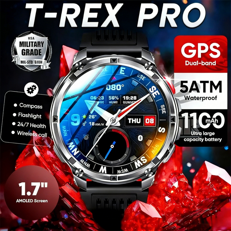 Smartwatch Running Watches For Men - Montres intelligentes militaires d'extérieur, messages push,