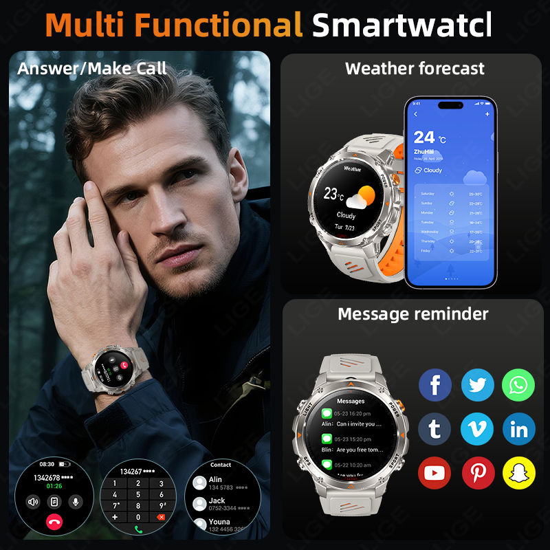 LIGE robuste GPS piste montre  - Smartwatch Watches For Men avis et prix